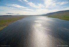 Lake Sigríðarstaðavatn in northern Iceland. Aerial photo captured with a camera drone (Phantom).