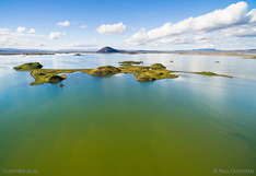 Island with pseudocraters in Lake Mývatn in Iceland. Aerial photo captured with a camera drone (Phantom) by Paul Oostveen.