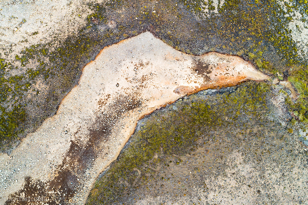 Aerial photo (straight down) in Kjölur in the highlands of Iceland, captured by drone.