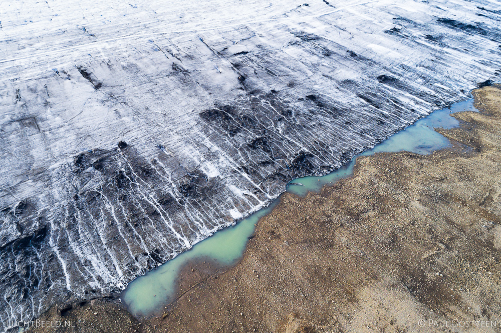 The end of Langjökull glacier near Skálpanes in the highlands of Iceland. Aerial photo captured by drone.