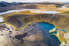 Lake Breiðavatn in the Veiðivötn area in Iceland. Aerial photo captured by drone above Breidavatn in Veidivötn.