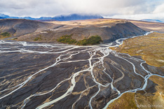 Fúlakvísl river in Hvítárnes in Iceland. Aerial photo captured by drone.