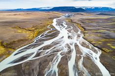 Jokulvisl river and the Hofsjökull glacier in the highlands of Iceland. Aerial photo captured by drone.